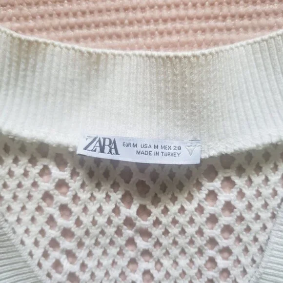 Zara White Mesh Knit Vest, M - Picture 4 of 6